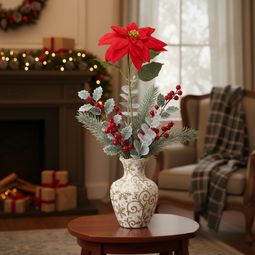 Artificial Christmas Poinsettia Single Stem Red 82cm | Floristik24.co.uk