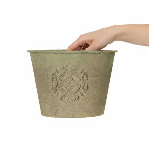 Product Metal flower pot, green, vintage, Ø22cm–13.5cm, set of 3