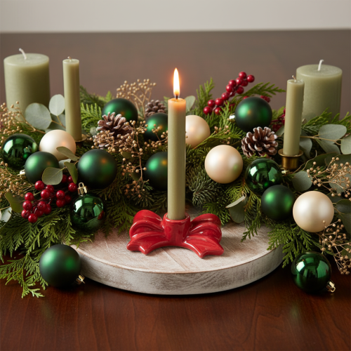 Ceramic Bow-Shaped Candle Holders Red 11cm for Taper Candles Set of 2 | Floristik24.co.uk
