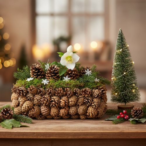 Rectangular Pinecone Planter for Indoor Planting 40cm Natural Brown | Floristik24.co.uk