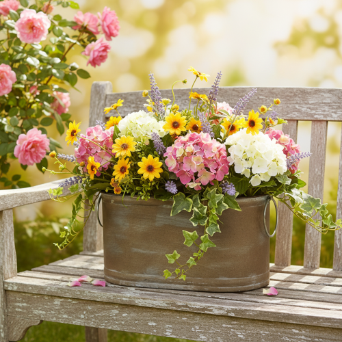 Set of metal plant pots and tubs, vintage retro style, L22.5cm/27cm/31cm | Floristik24.co.uk