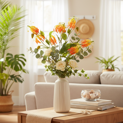 Artificial Gloriosa Flower Orange with Long Stems for Vases 80cm 3pcs | Floristik24.co.uk