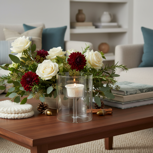 Product Glass Candle Holder with Elevated Tealight Stand, 11cm