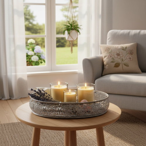 Product Decorative metal bowl, grey pattern, oval, L36cm/33.5cm, set of 2