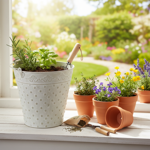 Decorative bucket, whitewashed, with handle, Ø20.5cm, metal planter decoration | Floristik24.co.uk