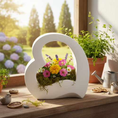 White Open Heart Shaped Planter 19cm for Floral Arrangements and Home Decoration | Floristik24.co.uk