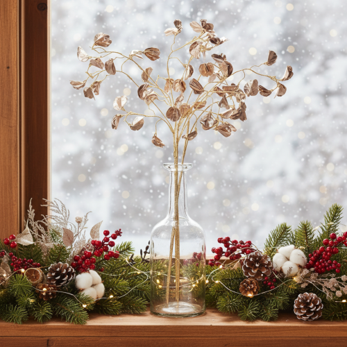 Product Artificial Metallic Bean Blossom Branches, Champagne, 80cm, Set of 3