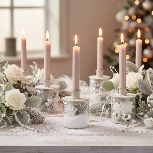 Candle Holders Set of 3 in Beige Matte Metal for Taper Candles 8cm | Floristik24.co.uk
