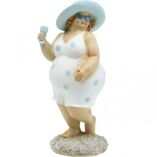 Floristik24 Lady with hat, sea decoration, summer, bathing figure blue/white H27cm