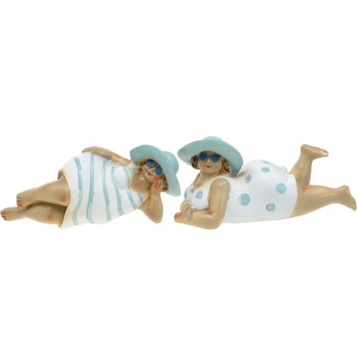 Ladies on the beach, bathing beauties, sea decoration blue/white H7/8cm L17cm set of 2