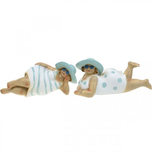 Floristik24 Ladies on the beach, bathing beauties, sea decoration blue/white H7/8cm L17cm set of 2