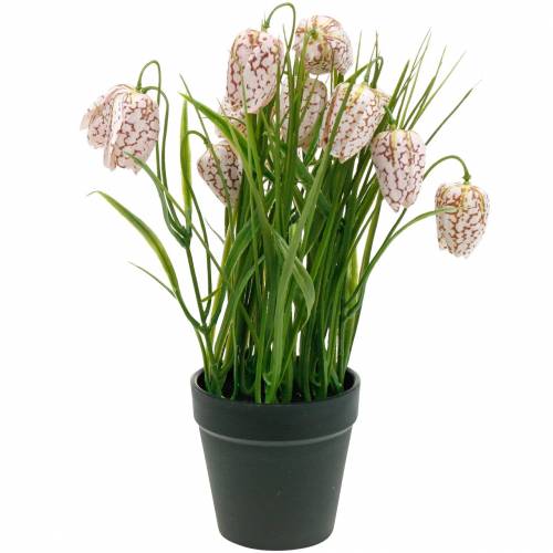 Floristik24 Potted Artificial Chessboard Flower, Spring Flower Fritillaria, Silk Flower Red White