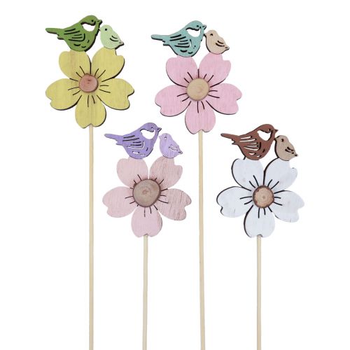 Spring Decoration Flower Stick Wooden Bird Decoration 8×6cm 12 pcs