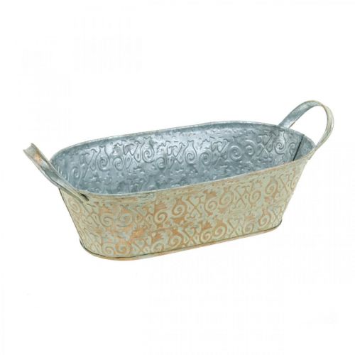 Product Spring decoration flower pot oval metal plant bowl with handles vintage 28×15cm