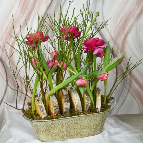 Product Spring decoration flower pot oval metal plant bowl with handles vintage 28×15cm