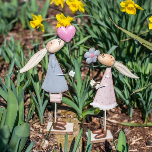Floristik24 Spring decoration, rabbits made of metal, Easter, pair of rabbits, Valentine&#39;s Day pink, blue 29.5/31.5cm set of 2