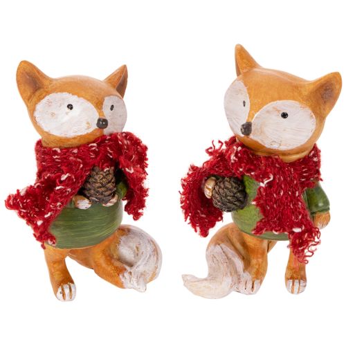 Set of 2 Polyresin Fox Figures with Scarf and Pine Cone, 10 cm, Autumn Decor buy online | Floristik24.co.uk