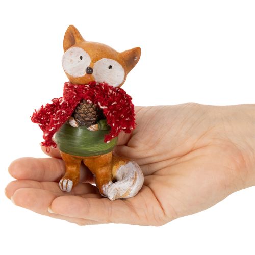 Set of 2 Polyresin Fox Figures with Scarf and Pine Cone, 10 cm, Autumn Decor | Floristik24.co.uk