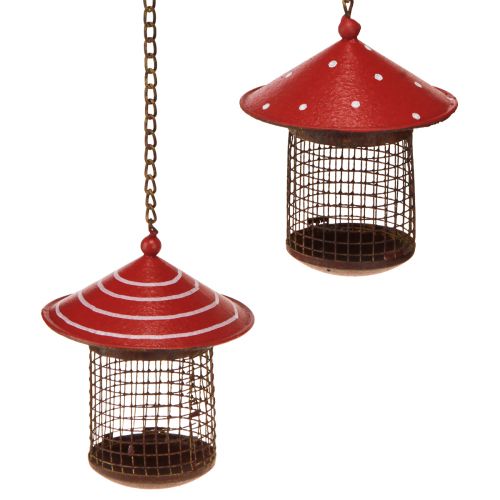 Floristik24 Feeding station birds fly agaric metal for hanging 14cm 2pcs