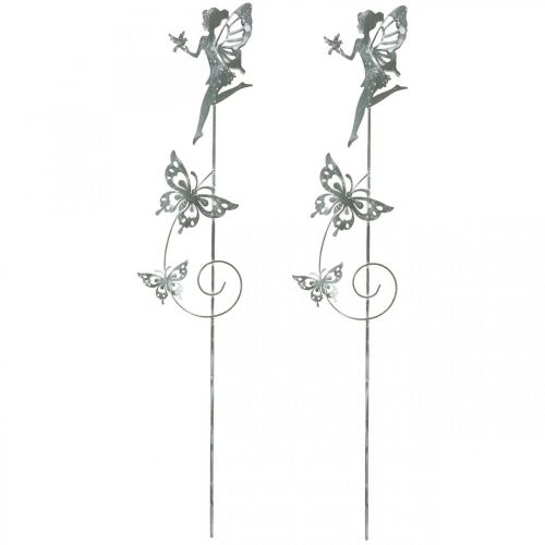 Floristik24 Flower decoration, metal plug flower fairy, spring, elf with butterflies, plant plug 2pcs