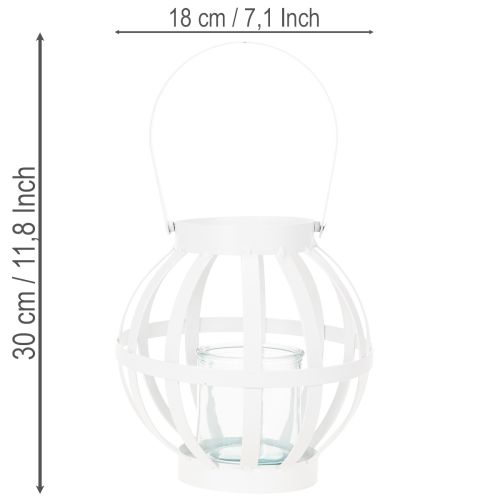Garden lantern metal with glass Lantern for hanging White Ø18.5cm | Floristik24.co.uk