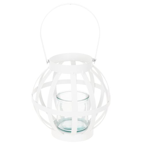 Garden lantern metal with glass Lantern for hanging White Ø18.5cm | Floristik24.co.uk