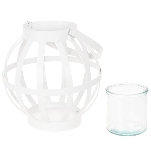 Garden lantern metal with glass Lantern for hanging White Ø18.5cm | Floristik24.co.uk