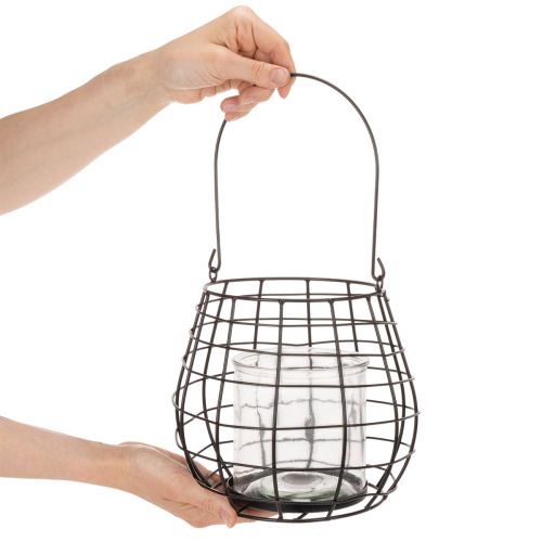 Garden lantern with glass lantern black Ø20cm H18.5cm | Floristik24.co.uk