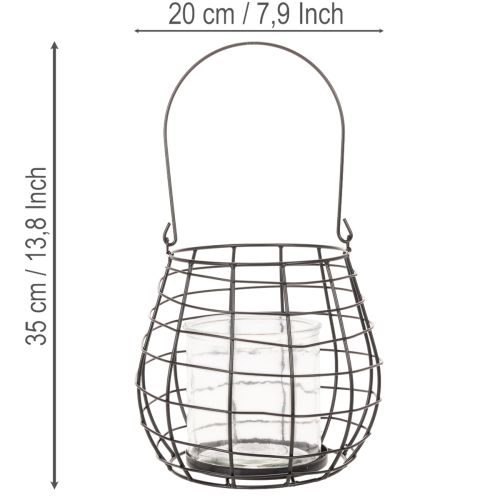 Garden lantern with glass lantern black Ø20cm H18.5cm | Floristik24.co.uk