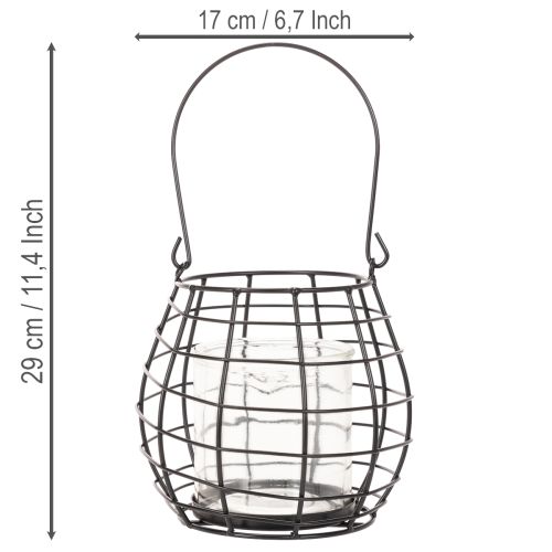 Garden lantern with handle black glass Ø17cm H15cm | Floristik24.co.uk