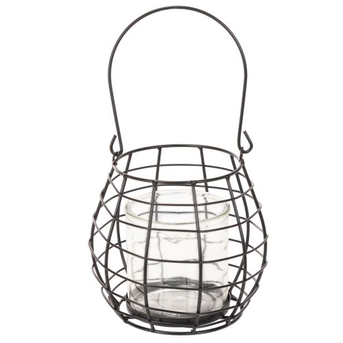 Garden lantern with handle black glass Ø17cm H15cm | Floristik24.co.uk