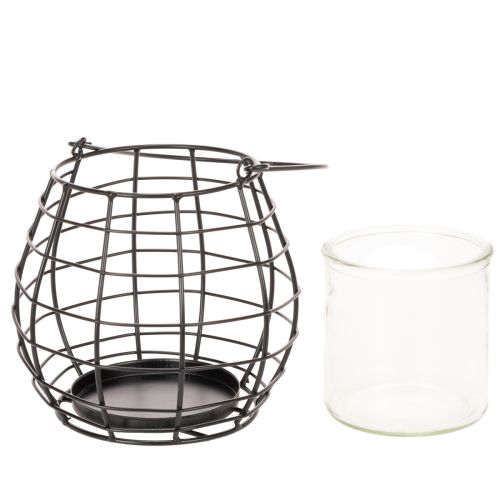 Garden lantern with handle black glass Ø17cm H15cm | Floristik24.co.uk