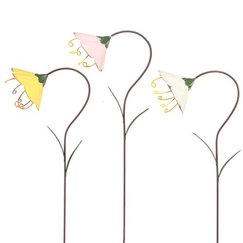 Floristik24 Garden Stake Flower Metal Flowers Yellow Pink White 49cm 3 Pcs