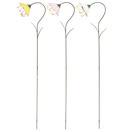 Product Garden Stake Flower Metal Flowers Yellow Pink White 49cm 3 Pcs