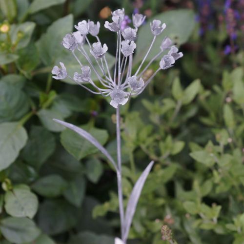 Floristik24 Garden plug flower, garden decoration, plant plug made of metal shabby chic white, silver L52cm Ø10cm 2pcs