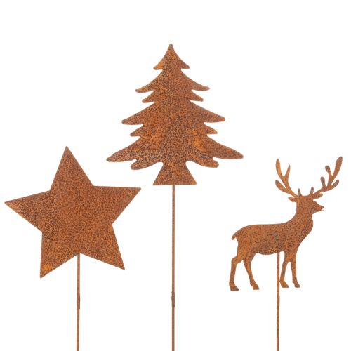 Garden stake, weathered steel, deer, star, fir tree, H10/15cm, 3 pieces buy online | Floristik24.co.uk