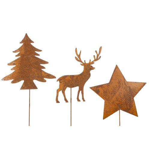 Garden stake, weathered steel, deer, star, fir tree, H14/20, 3 pieces buy online | Floristik24.co.uk