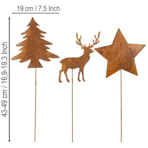 Garden stake, weathered steel, deer, star, fir tree, H14/20, 3 pieces | Floristik24.co.uk