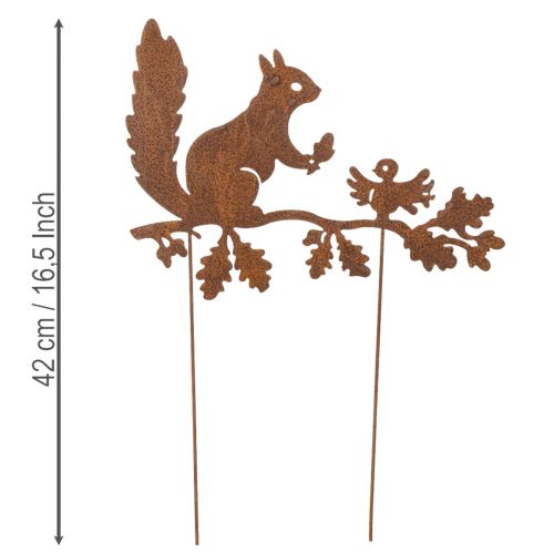 Garden stake squirrel on branch, weathered metal, 42cm high, 3 pieces | Floristik24.co.uk