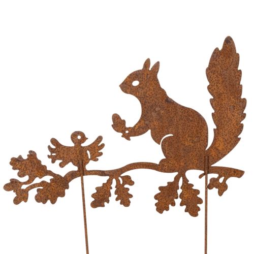 Garden stake squirrel on branch, weathered metal, 42cm high, 3 pieces | Floristik24.co.uk