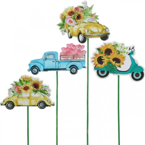 Garden stake car, gift decoration driving license L24/24.5cm 16pcs