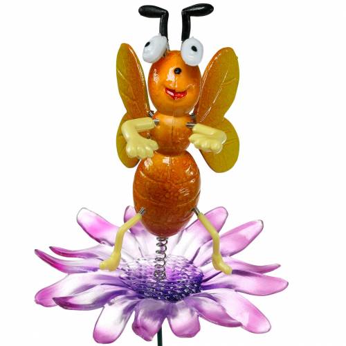 Floristik24 Flower pin bee on flower with metal springs orange, violet H74cm