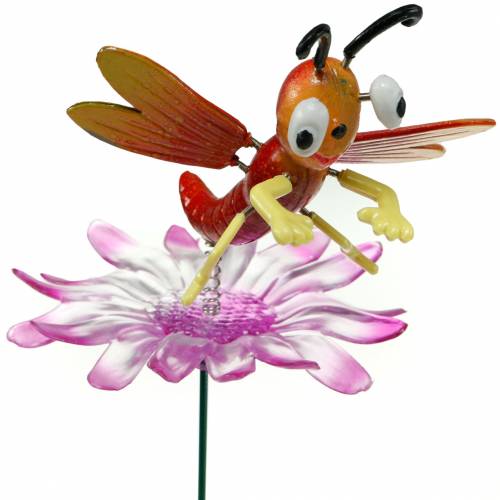 Floristik24 Garden Stake Dragonfly on Flower with Metal Spring Orange, Pink H74cm