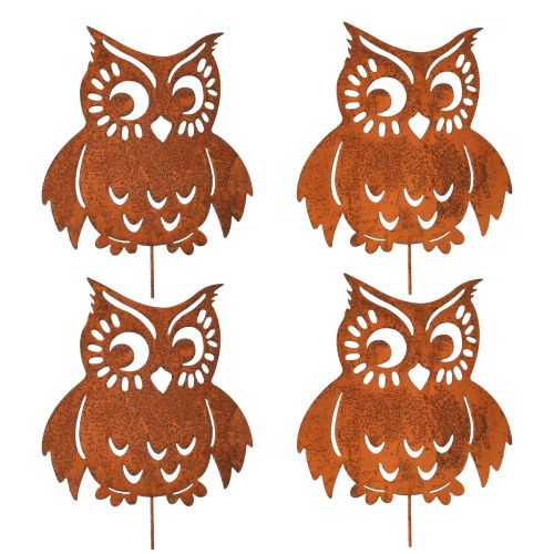 Product Garden stake owl decoration metal rust 18.5x20cm 4pcs
