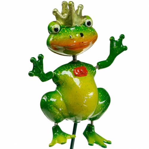 Garden Stake Frog King with Metal Spring Green, Yellow, Golden H68.5cm