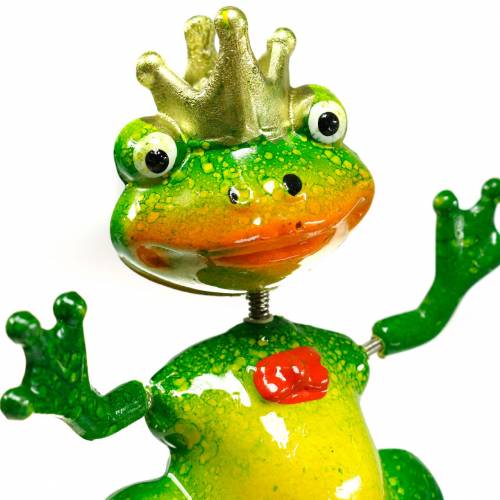 Product Garden Stake Frog King with Metal Spring Green, Yellow, Golden H68.5cm