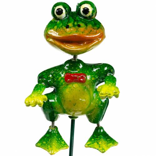 Floristik24 Plant stake decorative frog with bow tie and metal feathers green, yellow, red H68.5cm