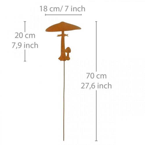 Product Garden Stake Mushrooms Garden Decoration Rust Metal 70cm