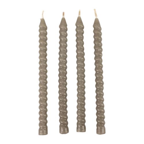 Floristik24 Twisted candles spiral candles gray green Ø1.4cm H18cm 4pcs