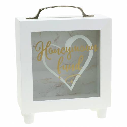 Floristik24 Wedding money box &quot;Honeymoon Fund&quot; wood with glass front white H15m